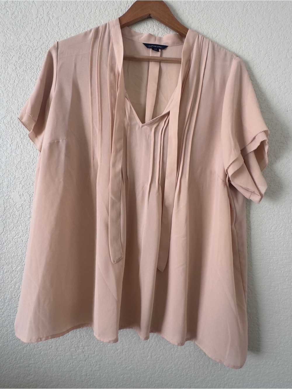 Land’s End Lauren Blush Tie-Neck Short Sleeve Top